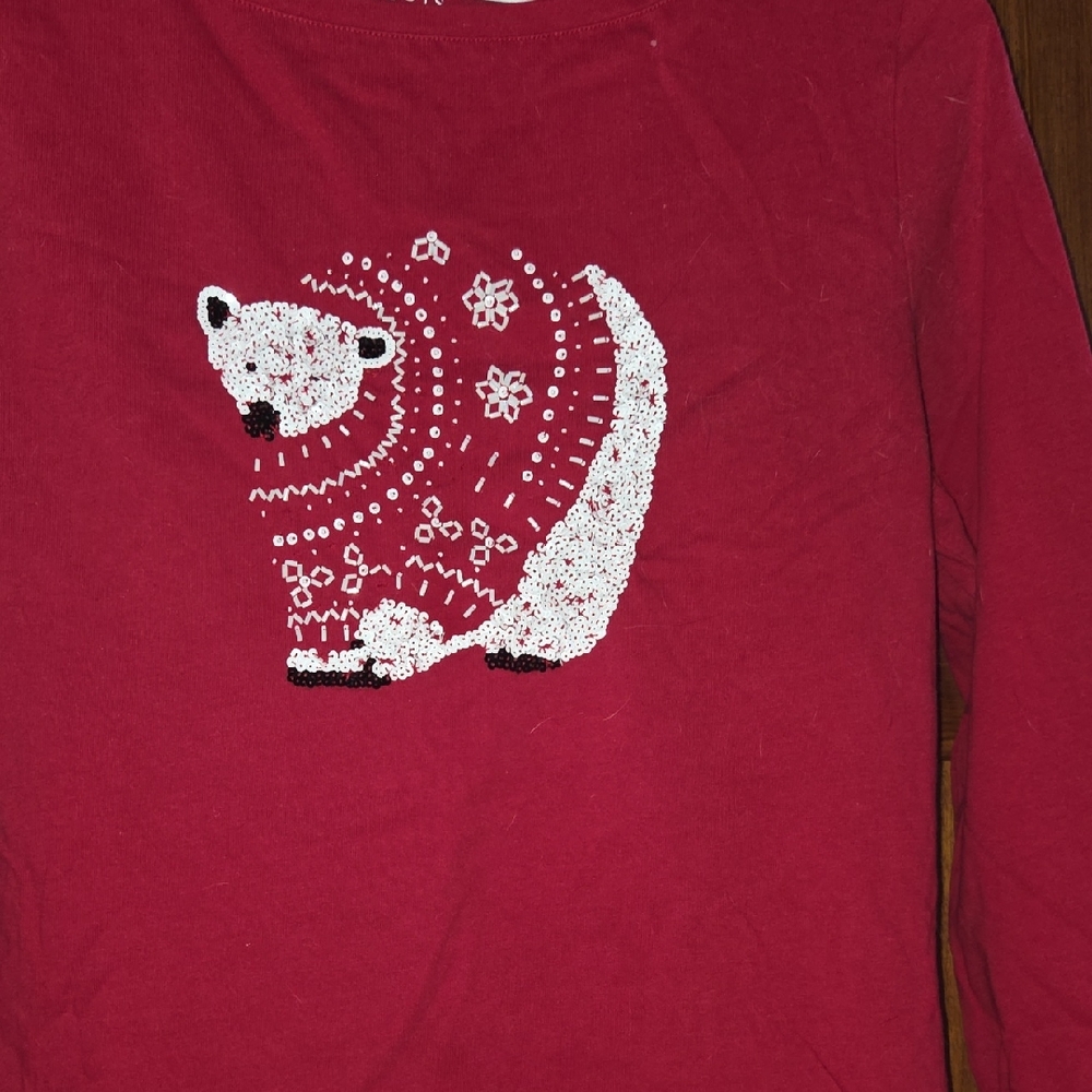 Talbots Beaded Red Polar Bear Shirt Talbots